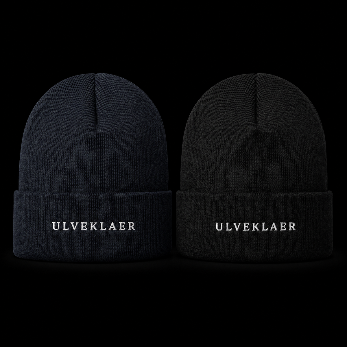 Black & Navy Beanie | 60% Cotton & White Embroidery by Ulveklaer