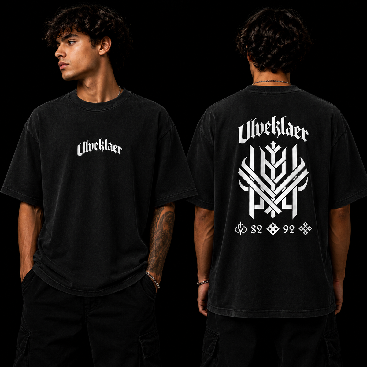 Ulveklaer – Nordic Rune Strength Tee (Black & White Edition)