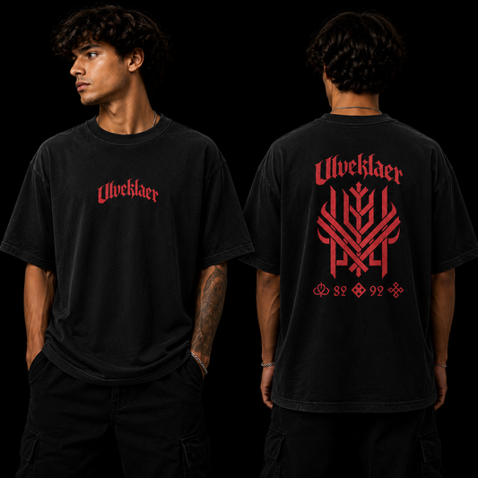 Ulveklaer – Nordic Rune Strength Tee (Black & Red Edition)