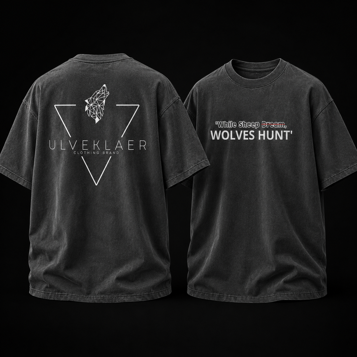 Black Oversized T-Shirt | 100% Cotton Wolves Hunt by Ulveklaer