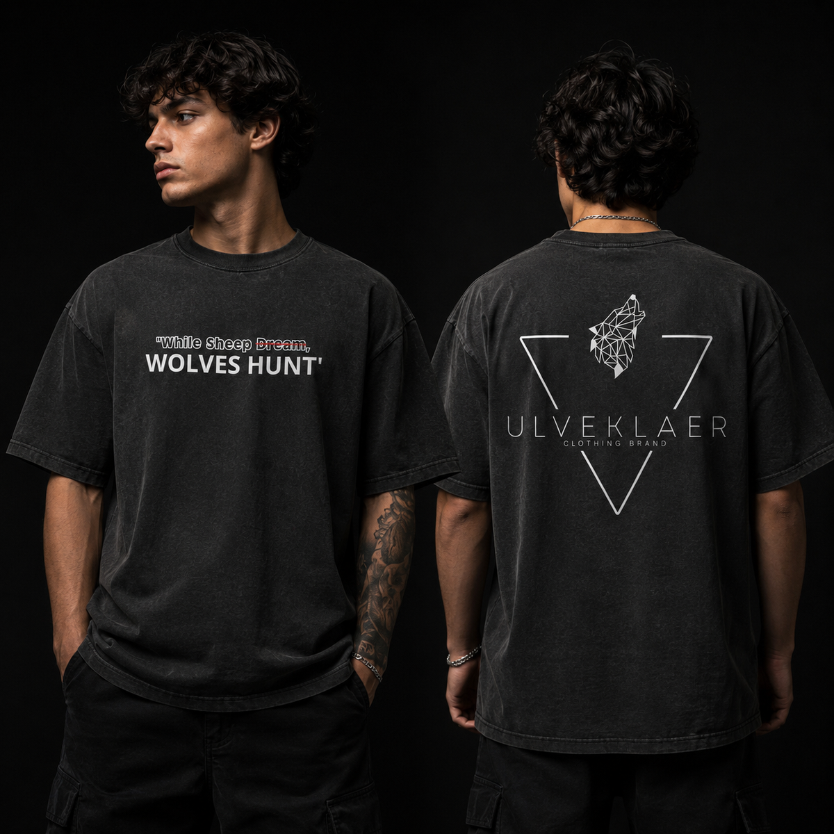 Black Oversized T-Shirt | 100% Cotton Wolves Hunt by Ulveklaer