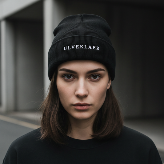 Black & Navy Beanie | 60% Cotton & White Embroidery by Ulveklaer