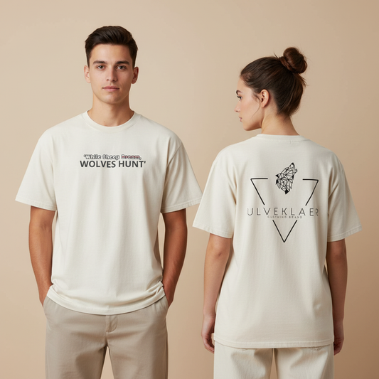 White Oversized T-Shirt | 100% Cotton Wolves Hunt by Ulveklaer