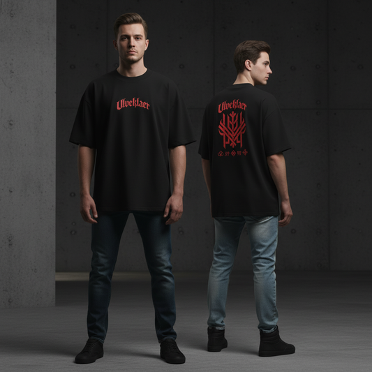 Ulveklaer – Nordic Rune Strength Tee (Black & Red Edition)